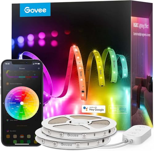 Govee 100ft RGBIC LED Strip Lights, Smart LED Lights Work with Alexa and Google Assistant, LED Lights for Bedroom WiFi App Control Segmented DIY