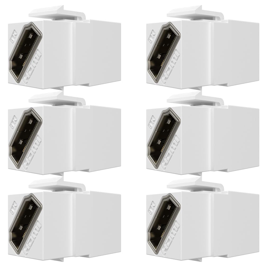 YOEMELY HDMI Keystone 8K, White HDMI Keystone Coupler for HDMI 2.1a Cable Pass Through, Including 8K 60Hz or 4K 120Hz Resolution and up to 48G
