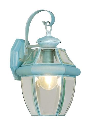 Livex Lighting 2151-06 Monterey 1 Light Outdoor Verdigris Finish Solid Brass Wall Lantern with Clear Beveled Glass