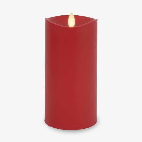 Luminara Outdoor Flameless LED Candle, Cherry Red 3.25" x 7", Moving Flame Pillar Timer Battery Operated Premium Plastic IPX4 Water Resistance