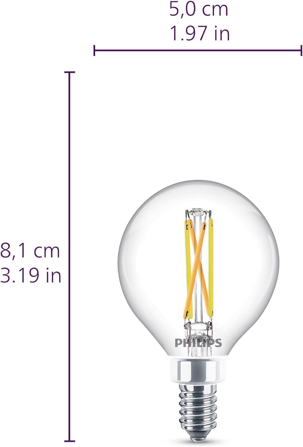 PHILIPS LED 40W G16.5 E12 Base 2-Pack Ultra Definition Soft White (2700K) 350 Lumen (3.5W=40W) Clear Flicker Free Light Bulbs