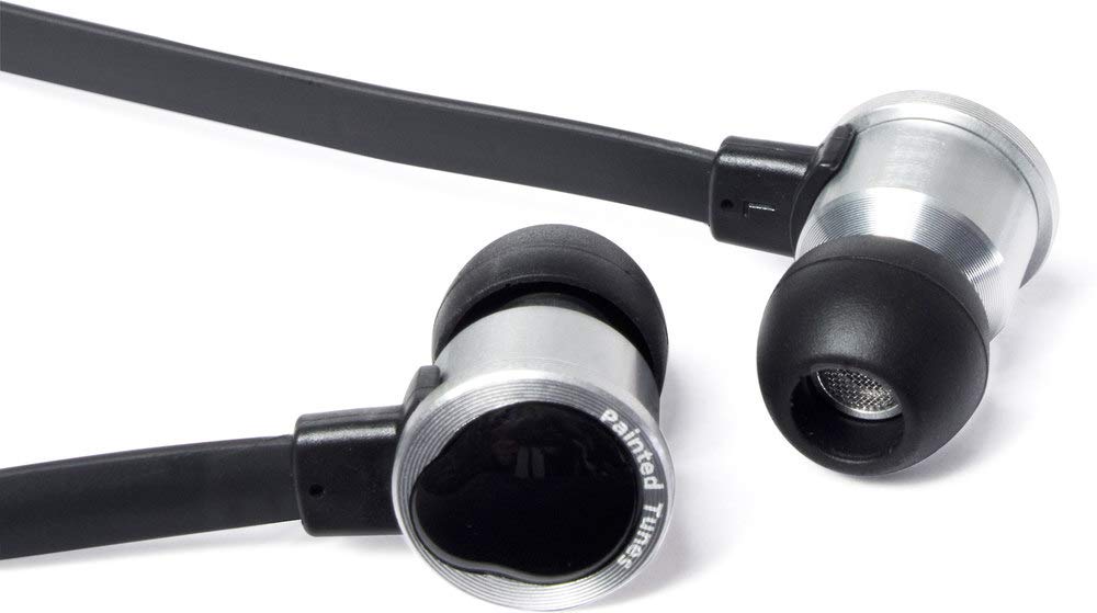 Dual Electronics Painted Tunes A1K Tangle-Free Flat Wire Noise Reducing Earbuds with Built-in Microphone & Carrying Case Black