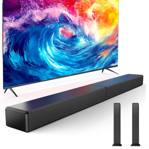 2.0 ch 100W Sound Bar for Smart TV, 2-in-1 Detachable Bluetooth 5.3 Speaker with 3 EQ Modes & Adjustable Bass - Home Theater Audio for Movies, Gaming