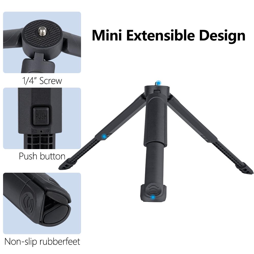 Mini Camera Tripod 2-in-1 Desktop Stand & Grip Handle - Ultra Portable Geared Heads Tripod for DSLR Webcam Phone 1/4” Mount 2oz Lightweight