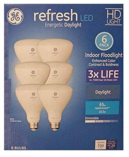 GE Refresh 6-Pack 65 W Equivalent Dimmable Daylight Br30 LED Light Fixture Light Bulb 3X Life