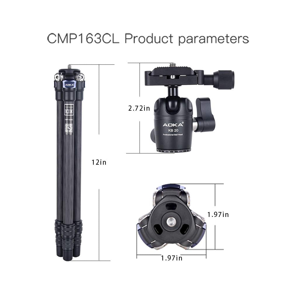 AOKA 28-inch/1.1 lb Mini Portable Carbon Fiber Tripod, Lightweight and Compact Travel Desktop Tripod for Mobile Phones, Mirrorless Cameras