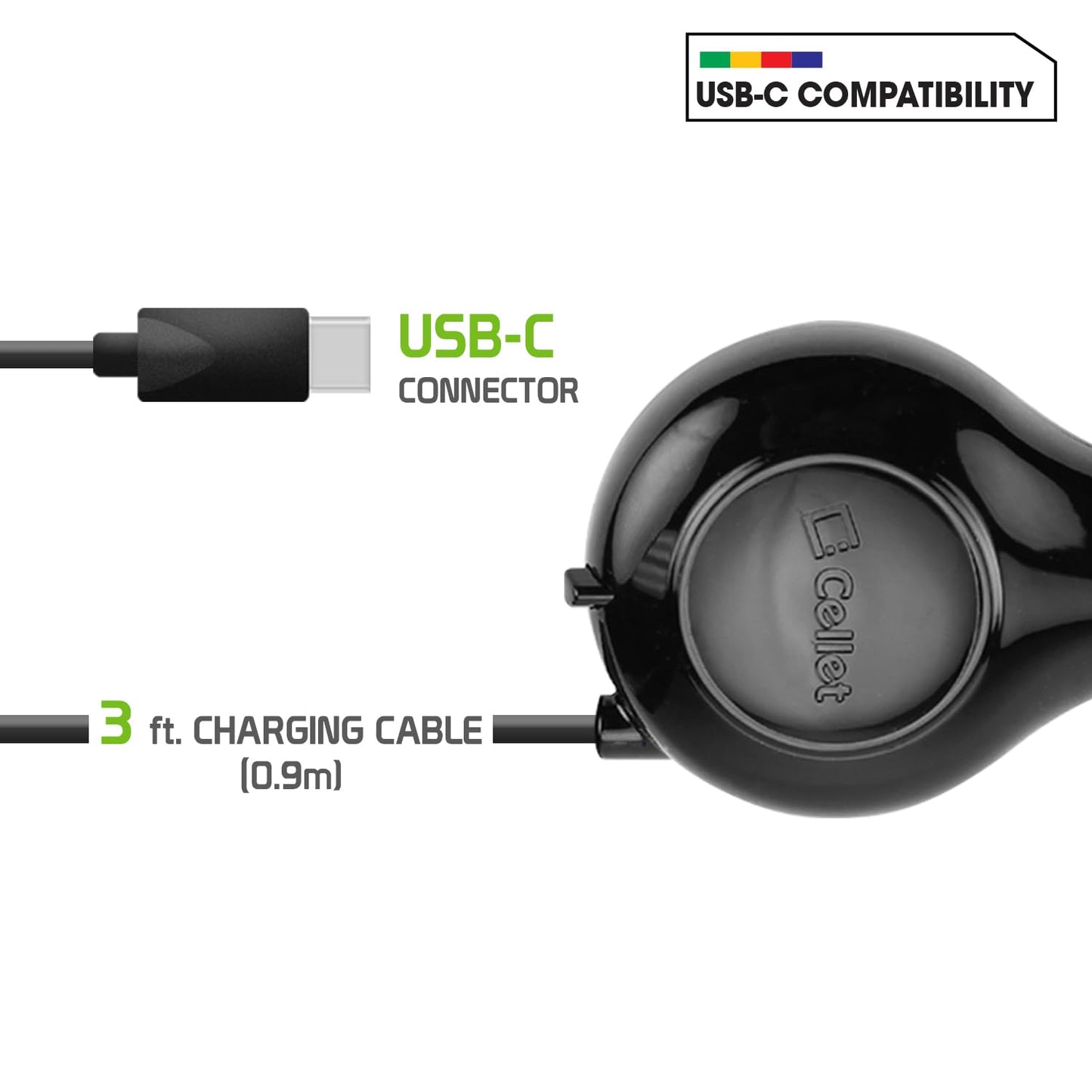 Retractable USB-C Fast Car Charger Compatible for Apple iPhone 15, Samsung Galaxy Smartphones, Google Pixel iPad, iPad Air, iPad Pro, iPad Mini