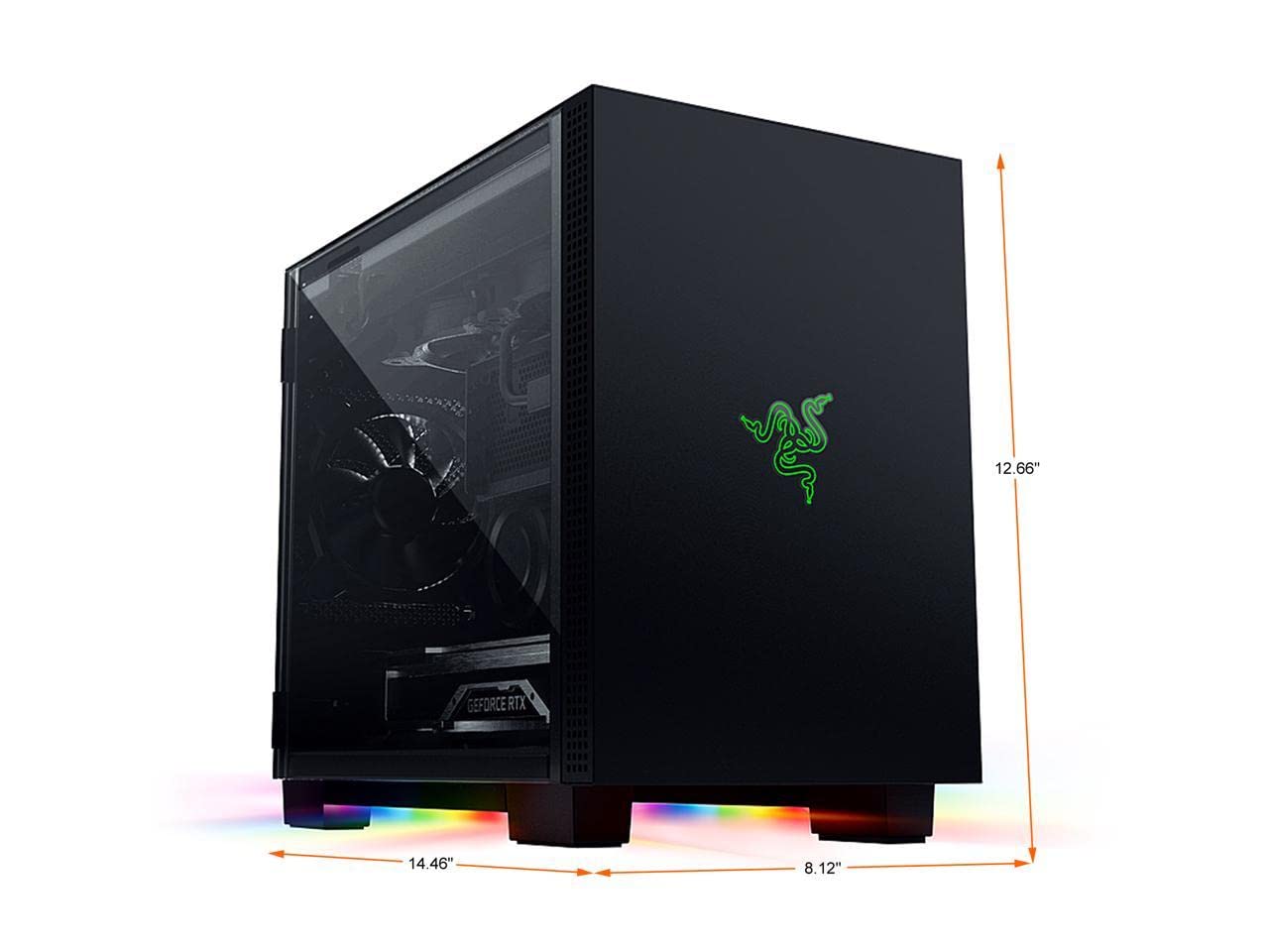 Razer Tomahawk Mini-ITX Gaming Case: Dual-Sided Tempered Glass Swivel Doors, Ventilated Top Panel, Chroma RGB Underglow Lighting, Built-in Cable