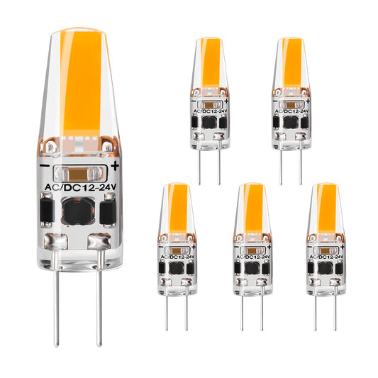 G4 LED Bulb 2W, Warm White 3000K, AC/DC 12V-24V 1505 COB LED Light Bulbs Equivalent to 20W T3 JC Type Bi-Pin G4 Base Halogen Bulb, 6-Pack