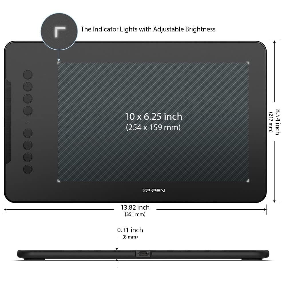XPPen Deco 01 V3 10x6 Drawing Tablet, 16K Battery-Free Stylus, 8 Keys