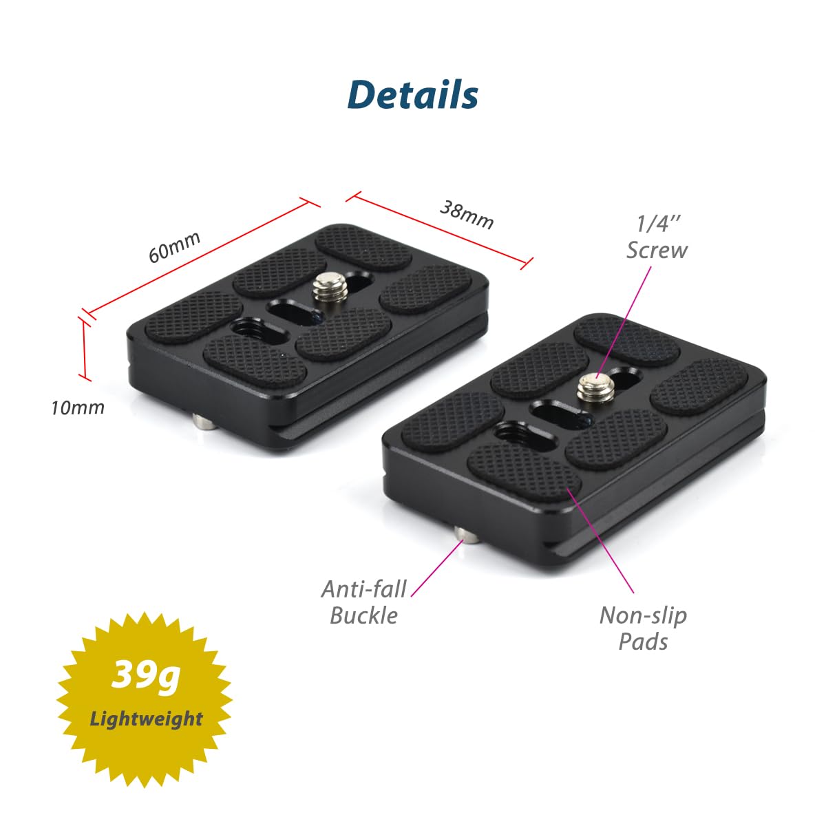 Akeipho 2 Pieces Aluminum 60mm Universal Quick Release Plate with 1/4 Inch Screw, Arca Swiss Plate Tripod Mount for DSLR Camera Tripod Ball Head