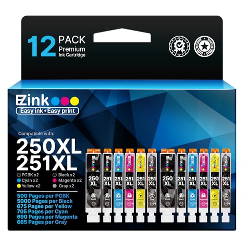 250XL 251XL Ink Cartridge for Canon PGI-250XL CLI-251XL for IP8720(12 Pack)
