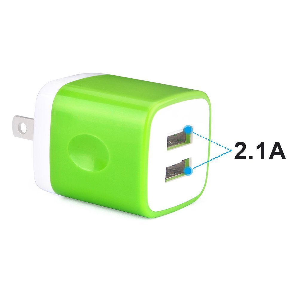 Wall Charger, [3-Pack] 5V/2.1AMP Colorful 2-Port USB Wall Charger Plug