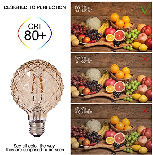 Vintage LED Edison Bulb G30 4W Dimmable LED Filament Bulb Globe Pineapple Shaped Light Bulb 2300K Warm White E26 400LM Equivalent 40W Incandescent