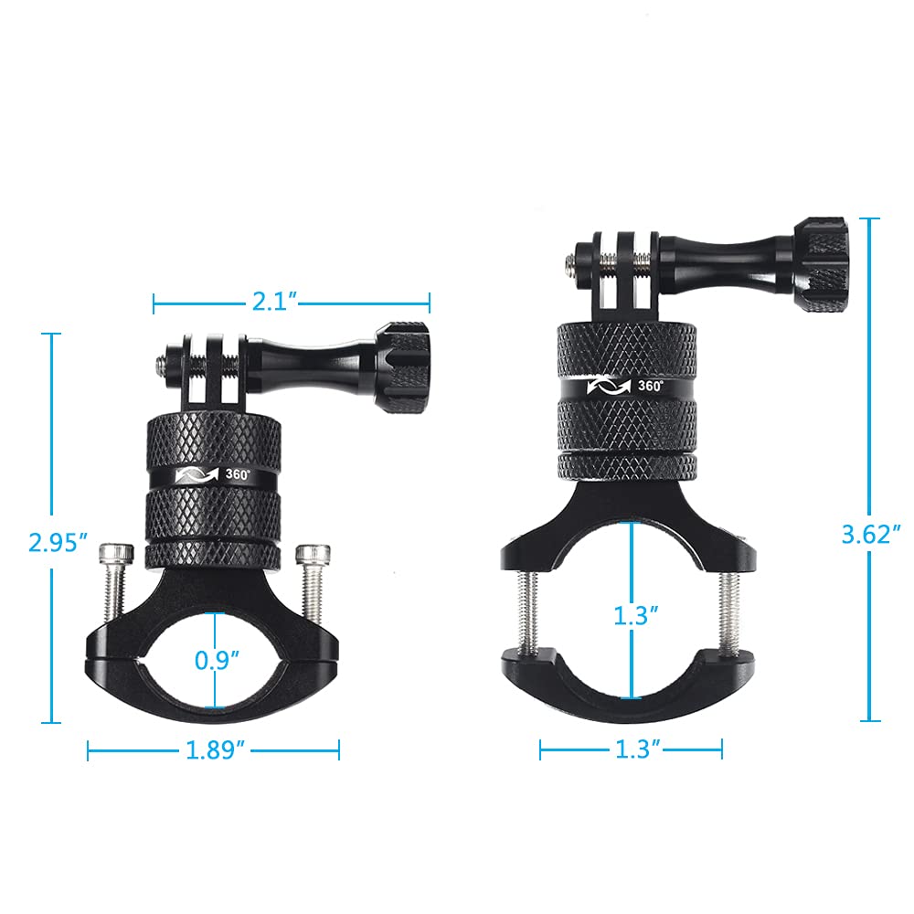 HSU Aluminum Bike Bicycle Handlebar Mount for GoPro Hero 13/12/11/10/9/8/7/6/5/4 Session AKASO Campark and Other Action Cameras, 360 Degrees Rotary