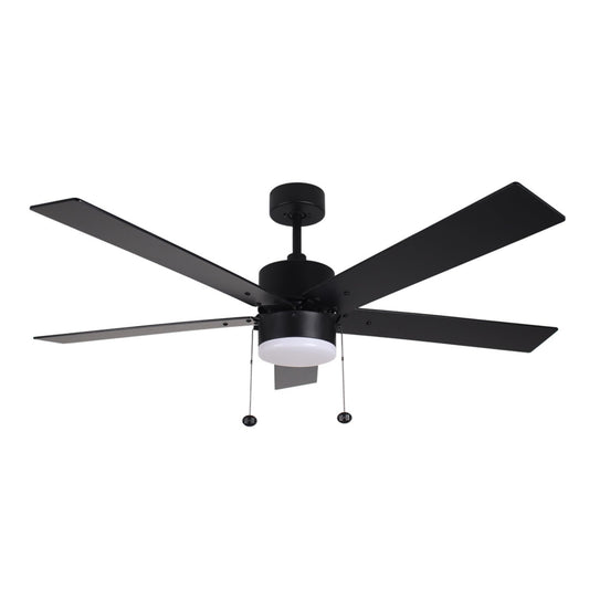 HOMEnhancements 54 Inch Ceiling Fan with LED Light Matte Black Indoor/Outdoor Ceiling Fan with Pull Chain Dimmable 3-Color Temperature 3000K 4000K