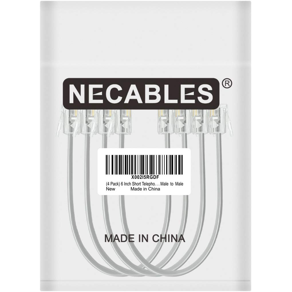 NECABLES 4Pack 6 Inch Short Telephone Cord Phone Cable Wall Phone Cord for Landline RJ11 6P4C Male to Male