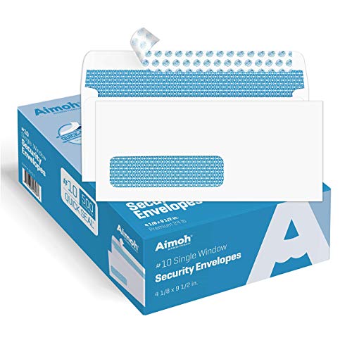 Aimoh 500#10 Single Left Window SELF Seal Security Envelopes - Super Strong Quick-Seal Self Sealing Closure, Security Tinted, Size 4-1/8 x 9-1/2