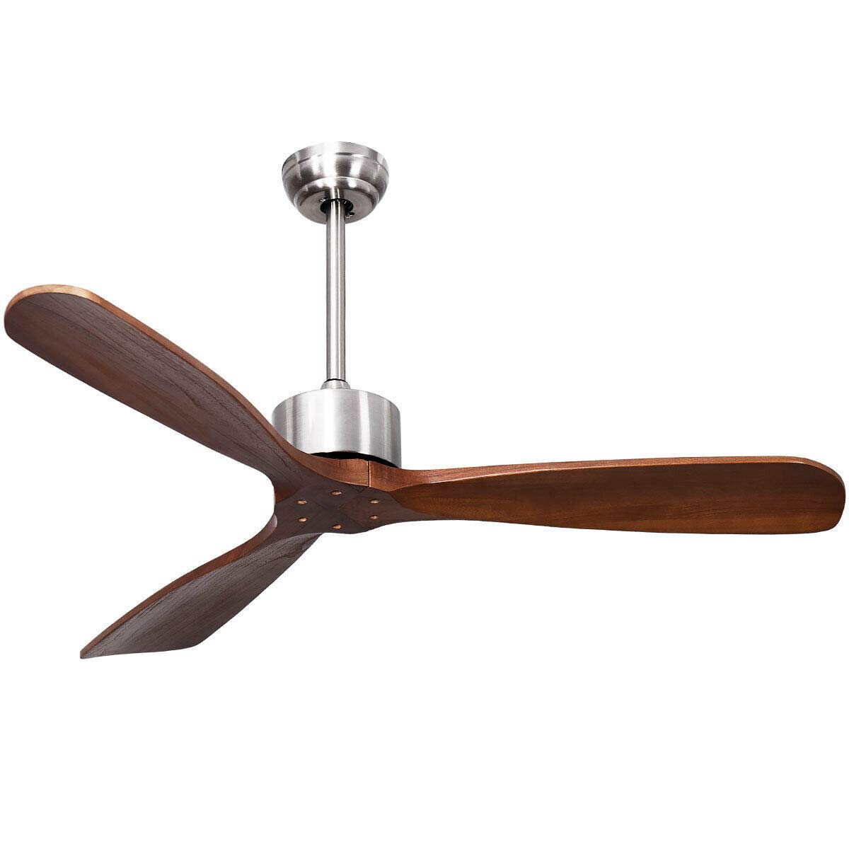DORTALA 52" Modern Ceiling Fan, 3 Blade Ceiling Fan Wood Blades, Noiseless Reversible Motor, &Brushed Nickel Finish w/Remote Control