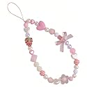 Strawberry Charm Phone Strap & Wristlet - Anti-Loss Sparkle Beaded Lanyard for Phone camera, Cute Kawaii Gift for Women Girls (Pink Pearl Bow), Short