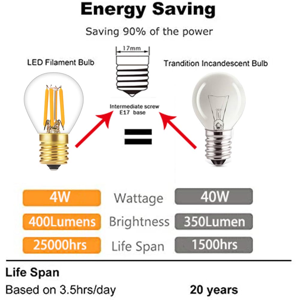 Tsunetani-S11 LED Bulb Filament 4W Equivalent to 40 Watt Incandescent Appliance Bulb- E17 Intermediate Base Mini Globe Light Bulbs 2700K Warm White