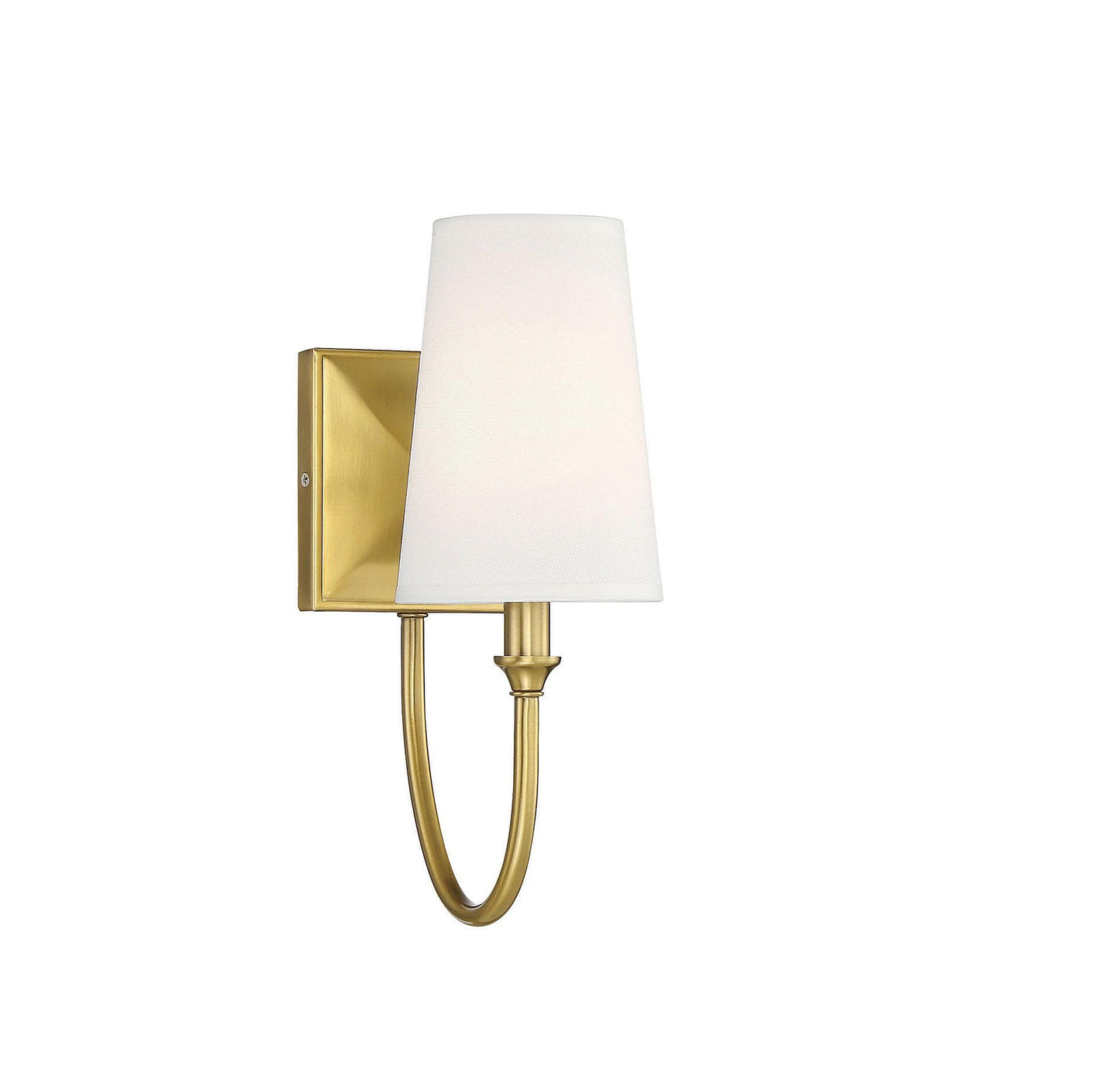 Savoy Essentials 9-2542-1-322 Cameron Modern Farmhouse White Fabric Wall Sconce, 1-Light 40 Watt, 13" H x 5" W, Warm Brass