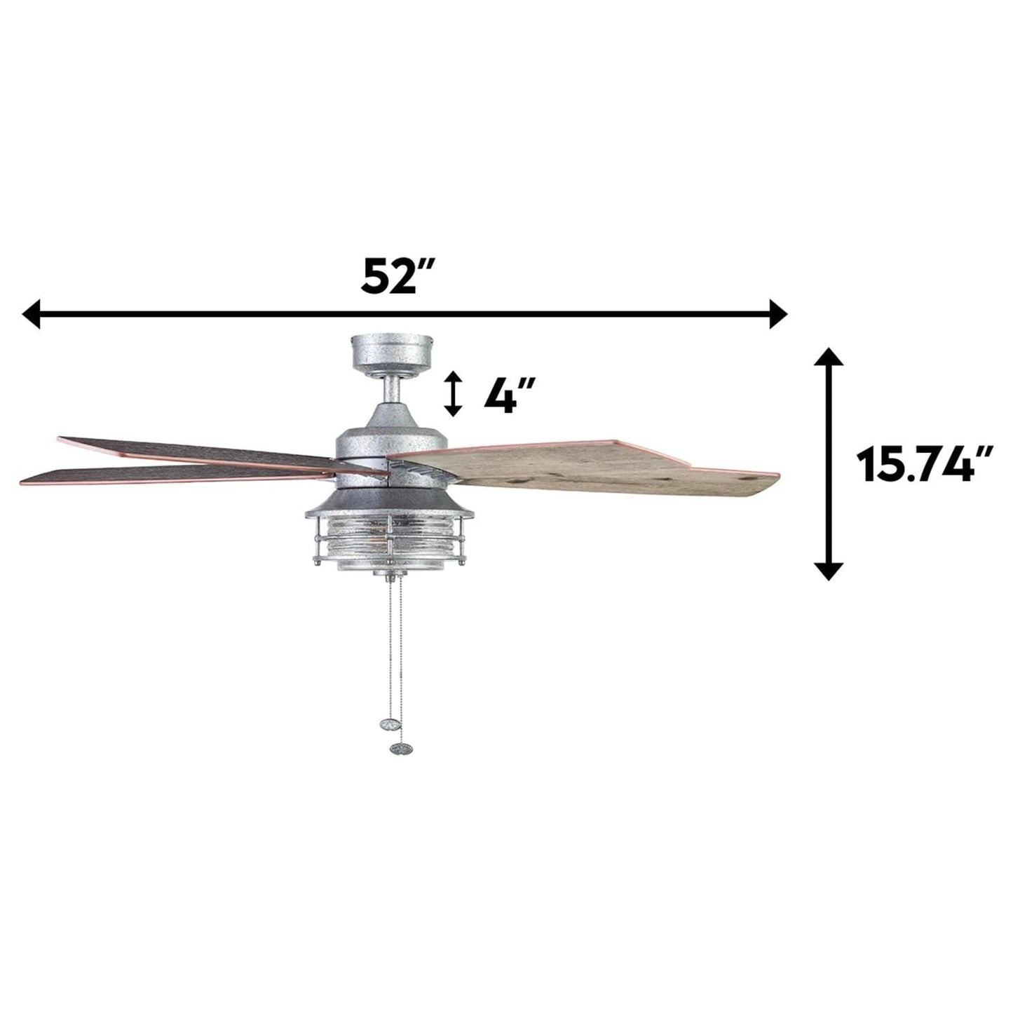 Honeywell Foxhaven Farmhouse 52 Inch Ceiling Fan with LED Light, Galvanized
