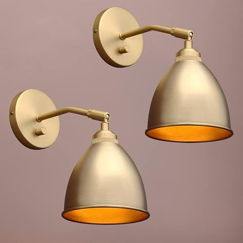 Yosoan Gold Wall Sconce Set of 2, Modern Brass Indoor Light Lights Lighting Fixtures with Metal Shade, Home Decor Wall Mount Swing Arm Lamp
