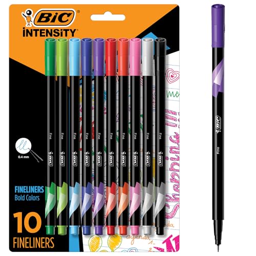 BIC Intensity Fineliner Marker Pen Set, Fine Point Pens (0.4 mm), Assorted Colors, 10-Count Pack, Markers for School
