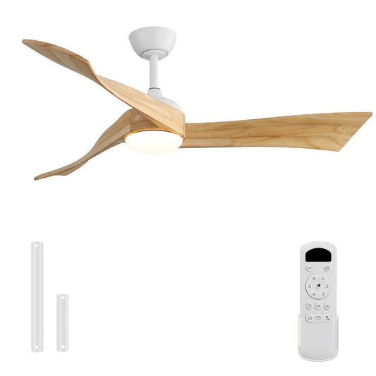 Sofucor 52 Inch Ceiling Fan with Light and Remote, Modern 3 Solid Wood Blades Ceiling Fan, 6 Speeds 5500CFM, Dimmable 3-Color LED with Memory, Timer