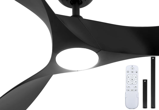 YITAHOME Black Ceiling Fan with Light, 52in Ceiling Fans with Remote for Patio, 3 Blade Ceiling Fans, 2 Downrods, 6 Speeds Reversible Noiseless DC