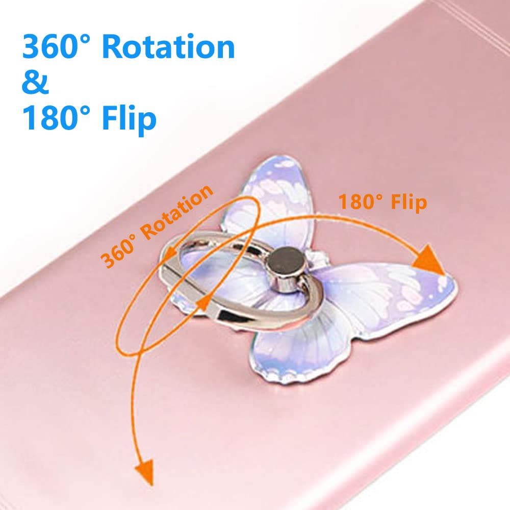 Kinizuxi Cell Phone Ring Holder, Butterfly Phone Ring Grip Stand 360°Rotation Finger Ring Kickstand Compatible with iPhone,All Android Smartphone
