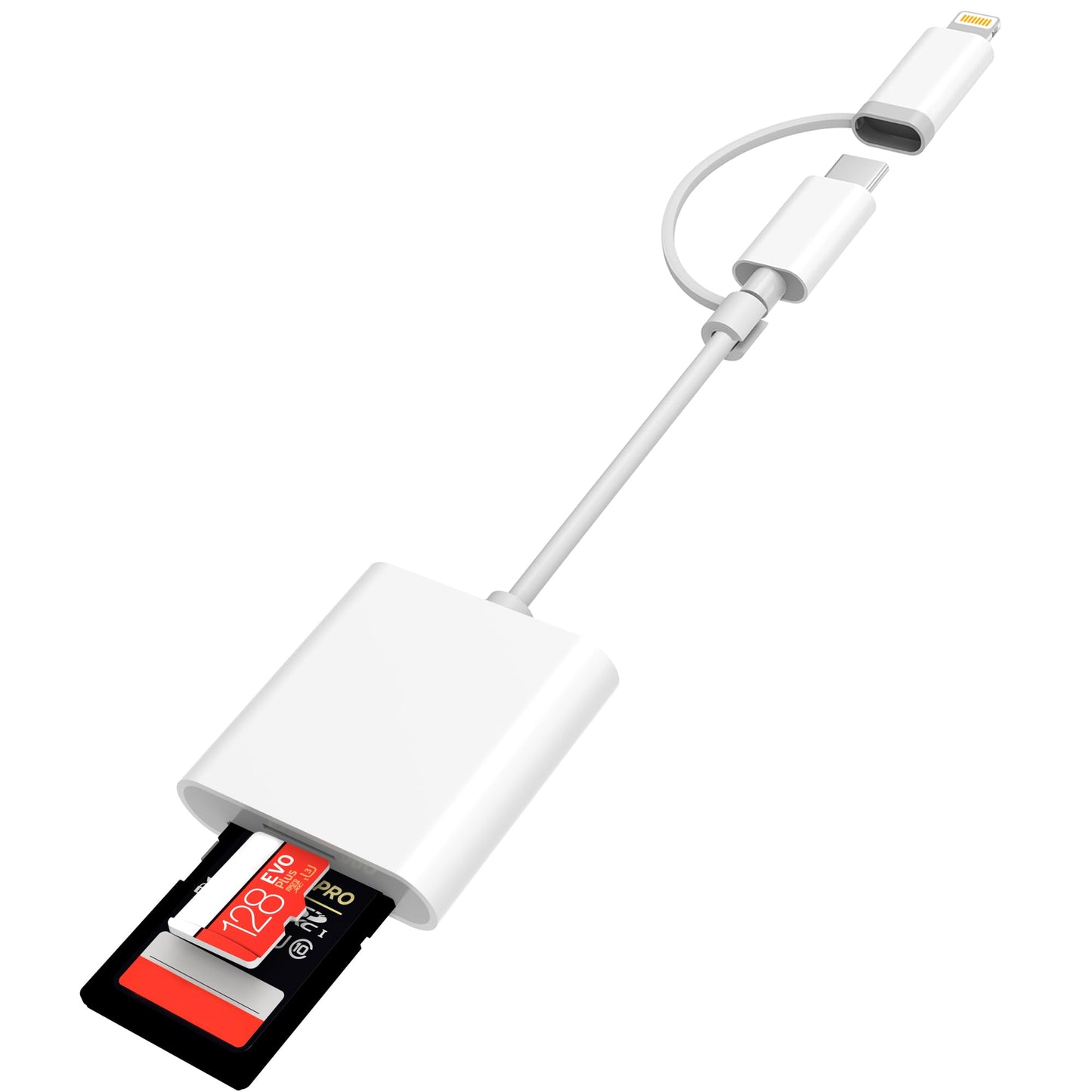 SD Card Reader for iPhone iPad, Dual USB-C & Lightning Connector Memory SD Card Adapter, Support SD/MicroSD Cards, High-Speed Trail Camera Viewer
