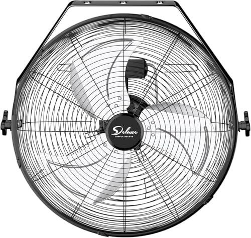 Simple Deluxe 20 Inch High Velocity 3 Speed, Black Wall-Mount Fan