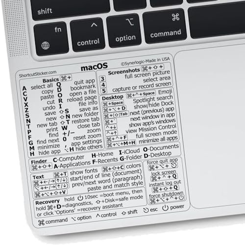 Synerlogic (2pcs) Mac OS Shortcuts Sticker for Air/Pro | Keyboard Stickers for macOS | Laminated Vinyl MacBook Cheatsheet | MacBook Shortcuts 2026