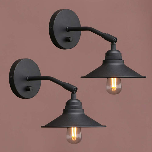 Yosoan Set of 2 Indoor Bedside Wall Sconce with On Off Switch, Hardwired Vanity Vintage Wall Mount Light Fixture, 340 Degree Angle with 7.1" Matte