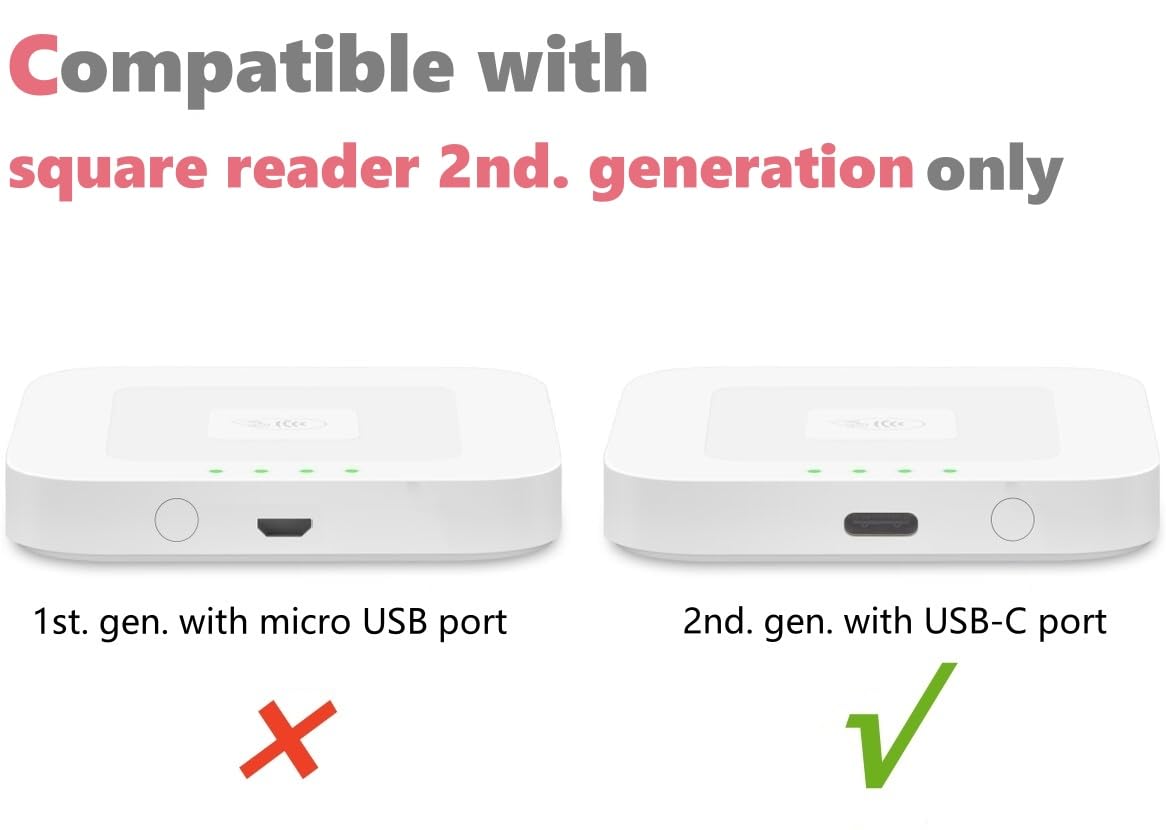 Dock Compatible with Square Reader 2nd Generation, Holder Stand for Square Card Reader 2nd Gen., with Smart Anti-Sleep Button Anti-Slip Base (Cable