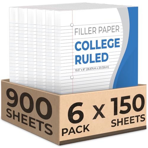Rosmonde 900 Sheets Loose Leaf Paper, 6 Pack, College Ruled Filler Paper