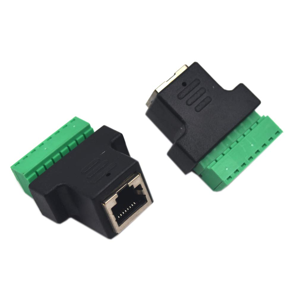 Kework 2 Pack Ethernet RJ45 Female Terminal Block Adapter, Network RJ45 8P8C Bolt Screw Terminal Cable Extension Connector Plug