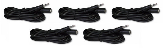 Five Pack of YCS Basics 12 Foot 3.5mm Headphone Extension Cables Male/Female