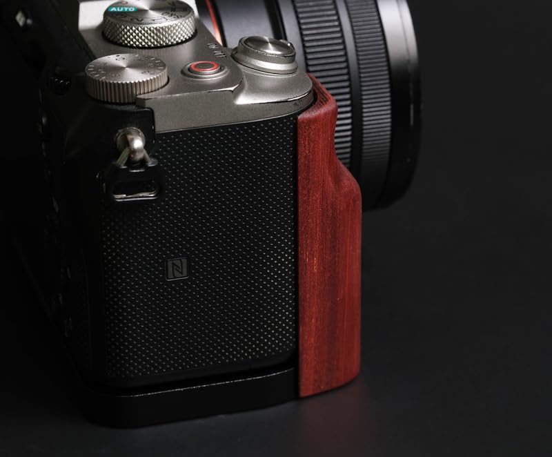 QR L Handle Hand Grip Wood Handle + Alloy Baseplate for Sony A7C Camera Holder (Rosewood + Black Alloy Baseplate)