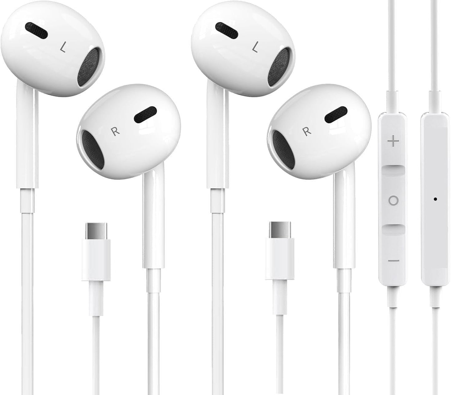 2 Packs USB C Headphones for iPhone 17/16/15 Earbuds with Microphone & Volume Control HiFi Stereo Type C Earphones for Galaxy S23/S22/S21/S20/Ultra