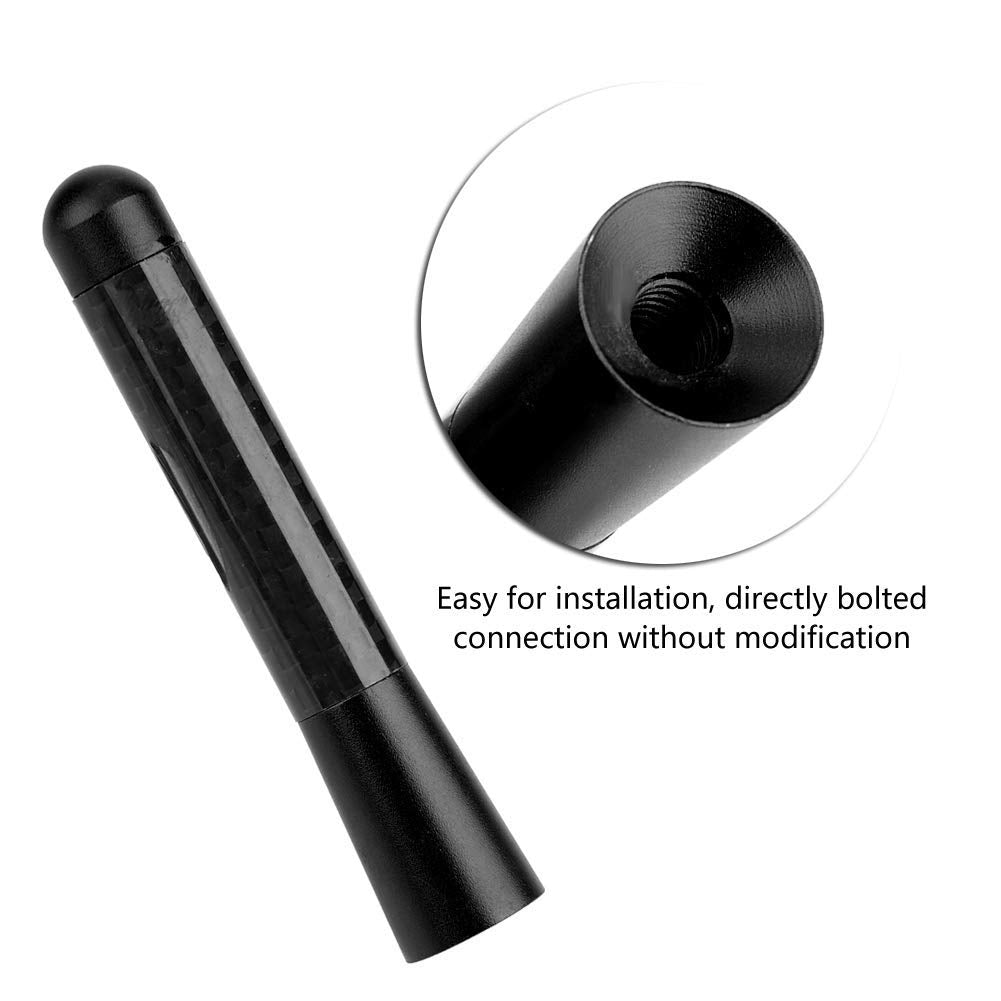 3-Inch Carbon Fiber Car Antenna, Acouto Car Aerial Carbon Fiber Screw Radio Short Antenna Aerial Replacement Black for Universal Car Modification