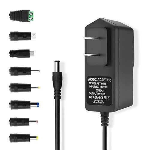 5V 2A 10W DC Power Supply Adapter, AC 100-240V 50-60Hz to 5 Volt 2 Amp 1.5A 1A Transformer, DC 5V Power Cord with 5.5 x 2.5mm Barrel & USB C for TV…