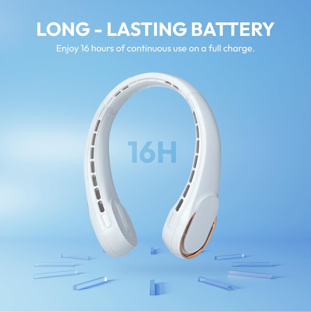 MAVIÉ Portable Personal Neck Fan, Cooling Hands Free Bladeless Fan, Rechargeable Long Battery Life, 360° Airflow With 3 Speeds, Lightweight Travel