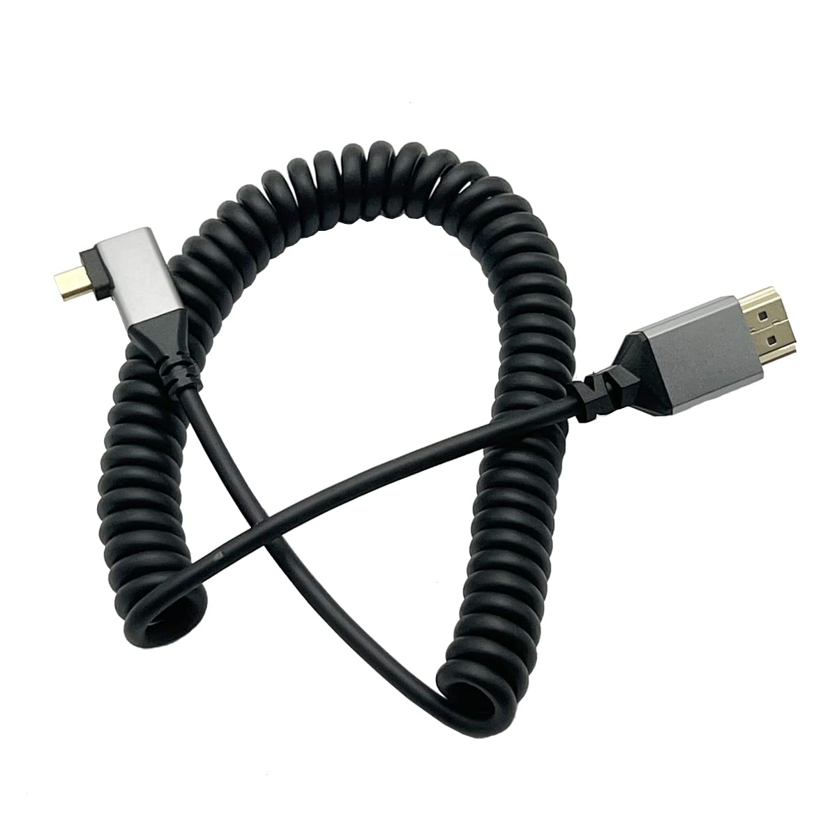Seadream 4K Micro HDMI to HDMI Coiled Cable;Right Angled Coiled Spring Micro HDMI to Full HDMI Male to Male Cable - Stretched Length 50cm to 240cm