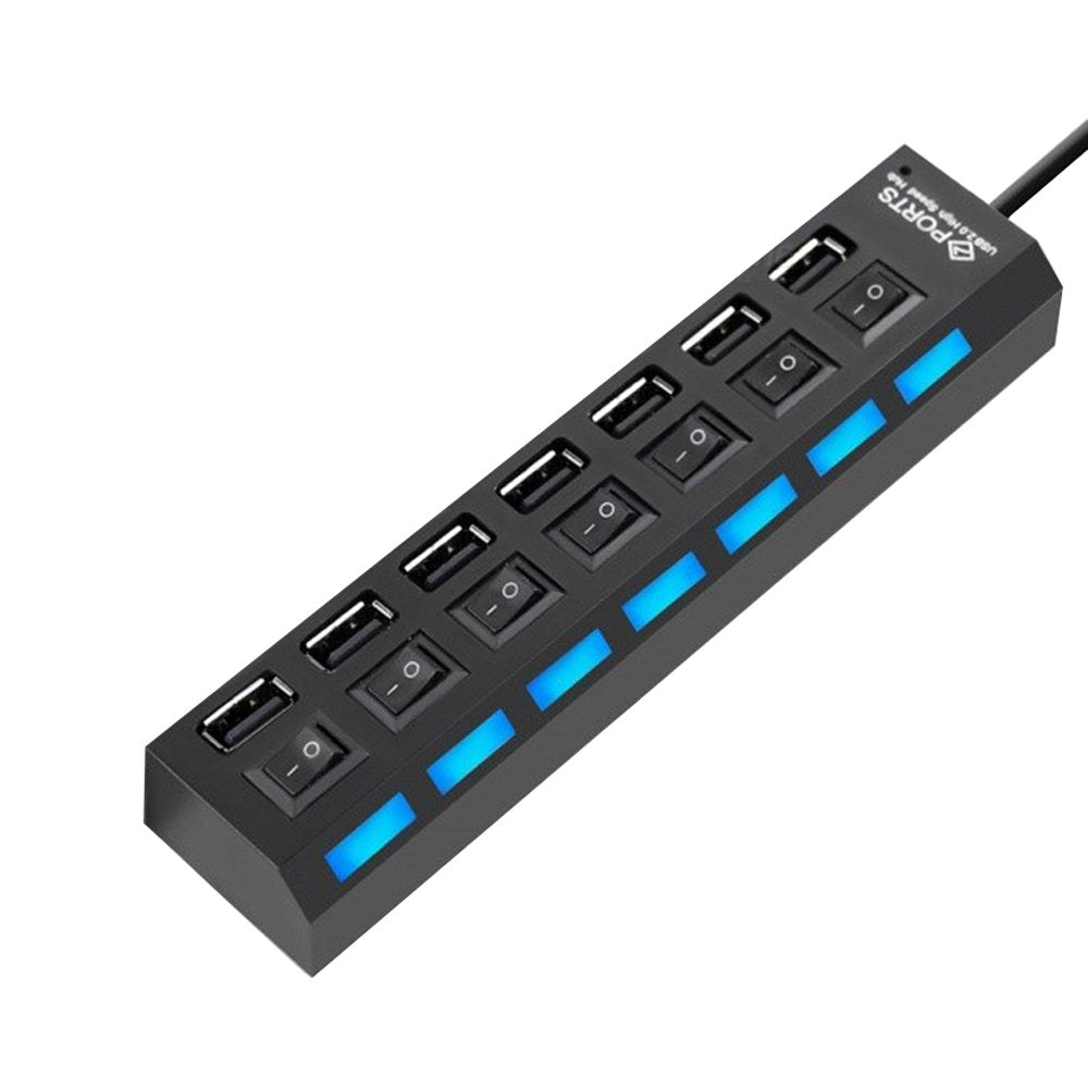 Micro USB Hub 2.0 7Port Hub USB With ON/OFF Switch USB Splitter Adapter High Speed Peripheral Accessorie For Tablet Laptop