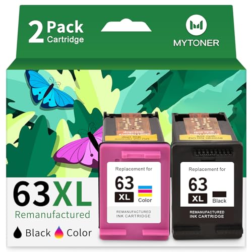 MYTONER 63XL Ink Cartridges Black and Color Replacement for HP Ink 63 63XL Ink Cartridge Combo Pack for HP OfficeJet 3830 4650 4652 4655 5255 5258