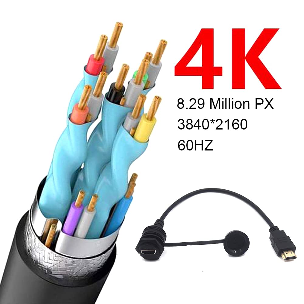 Kework 0.3 Meter HDMI 4K@60Hz Flush Mount Cable, 18Gbps HDMI 2.0 Version Male to Female Dashboard Panel Mount Extension HD Cord for Car Truck Boat