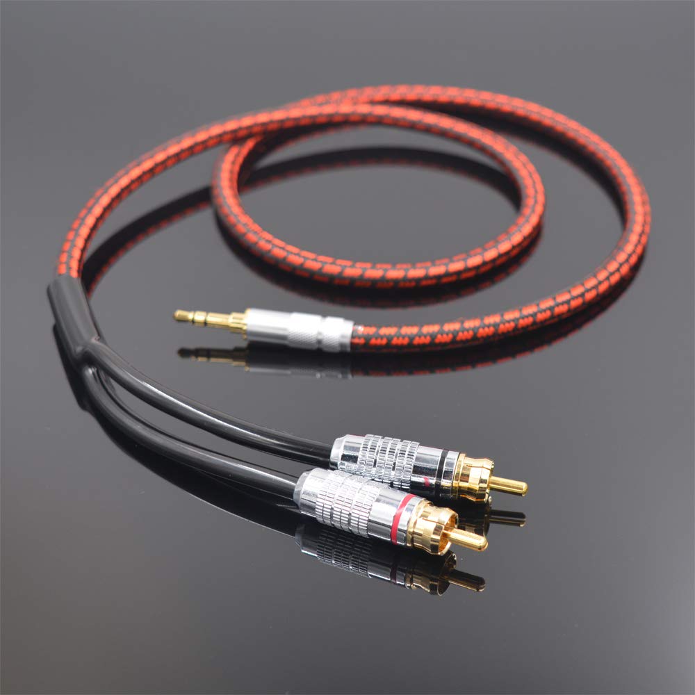 Primda Audiophile Audio Cable Stereo 3.5mm Male to 2 RCA Male Red for Smartphone, MP3,CD, Tablets, Speakers,Home Theater,HDTV (Straight 3.5mm (9